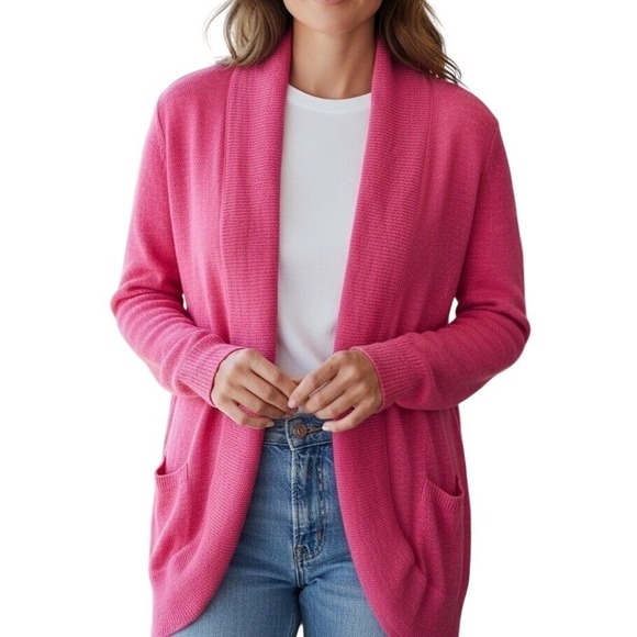 Lilly Pulitzer Pink Open Front Cardigan Large Preppy Coastal Chic Resort Wear - Picture 2 of 9